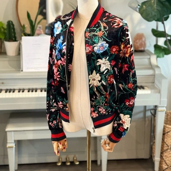 Stellah Floral Velvet Bomber Jacket – Size L - Picture 2 of 12